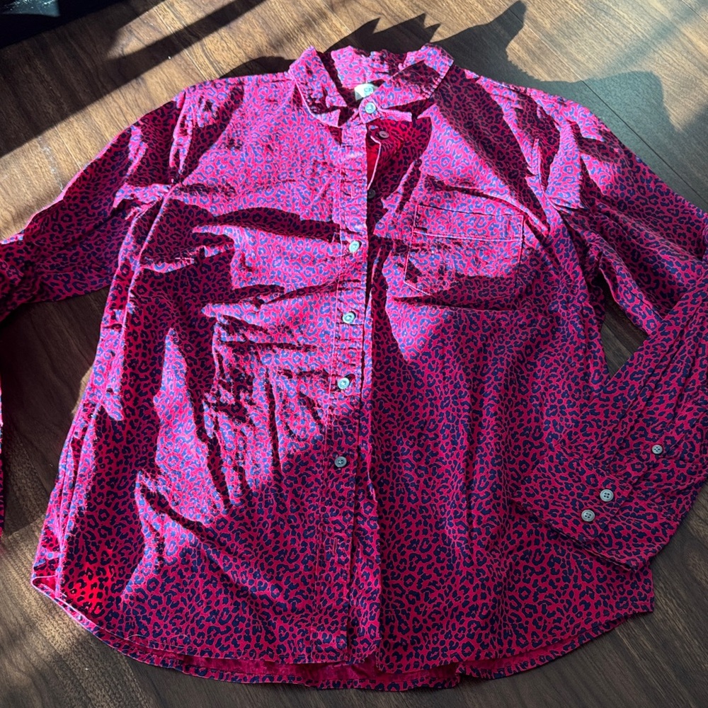J. Crew Pink/ blue Leopard Print Button Down Shirt